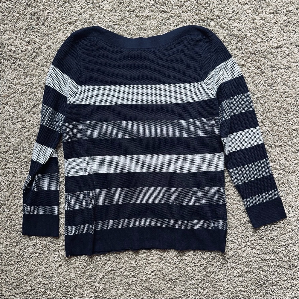 Market & Spruce Striped Navy and Cream Sweater XL Textured Knit Long Sleeve Top - Picture 3 of 6